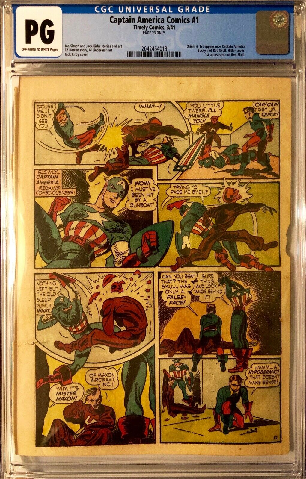 Captain America Comics 1 Page 23 ONLY CGC 1st Captain America Red Skull Bucky