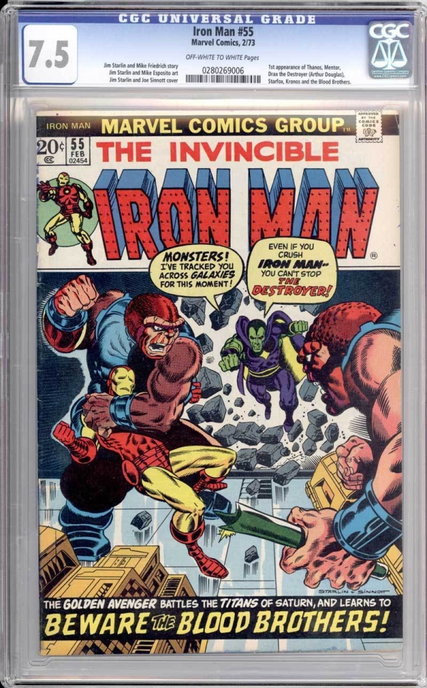 Iron Man  55  Starlin First Thanos Drax the Destroyer   CGC 75 scarce book 
