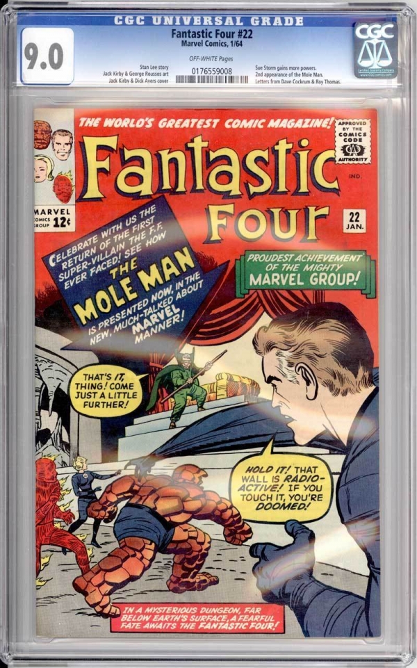 Fantastic Four  22   The Return of the Mole Man   CGC 90 scarce book 