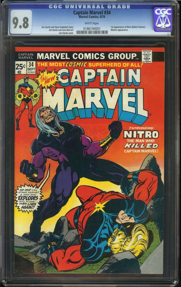 Captain Marvel 34 CGC 98 NMMT Marvel Comics 1st Nitro Robert Hunter Mentor