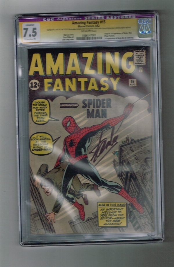 AMAZING FANTASY 15 CGC Grade 75 Major Key 1st SPIDERMAN SIGNED by STAN LEE