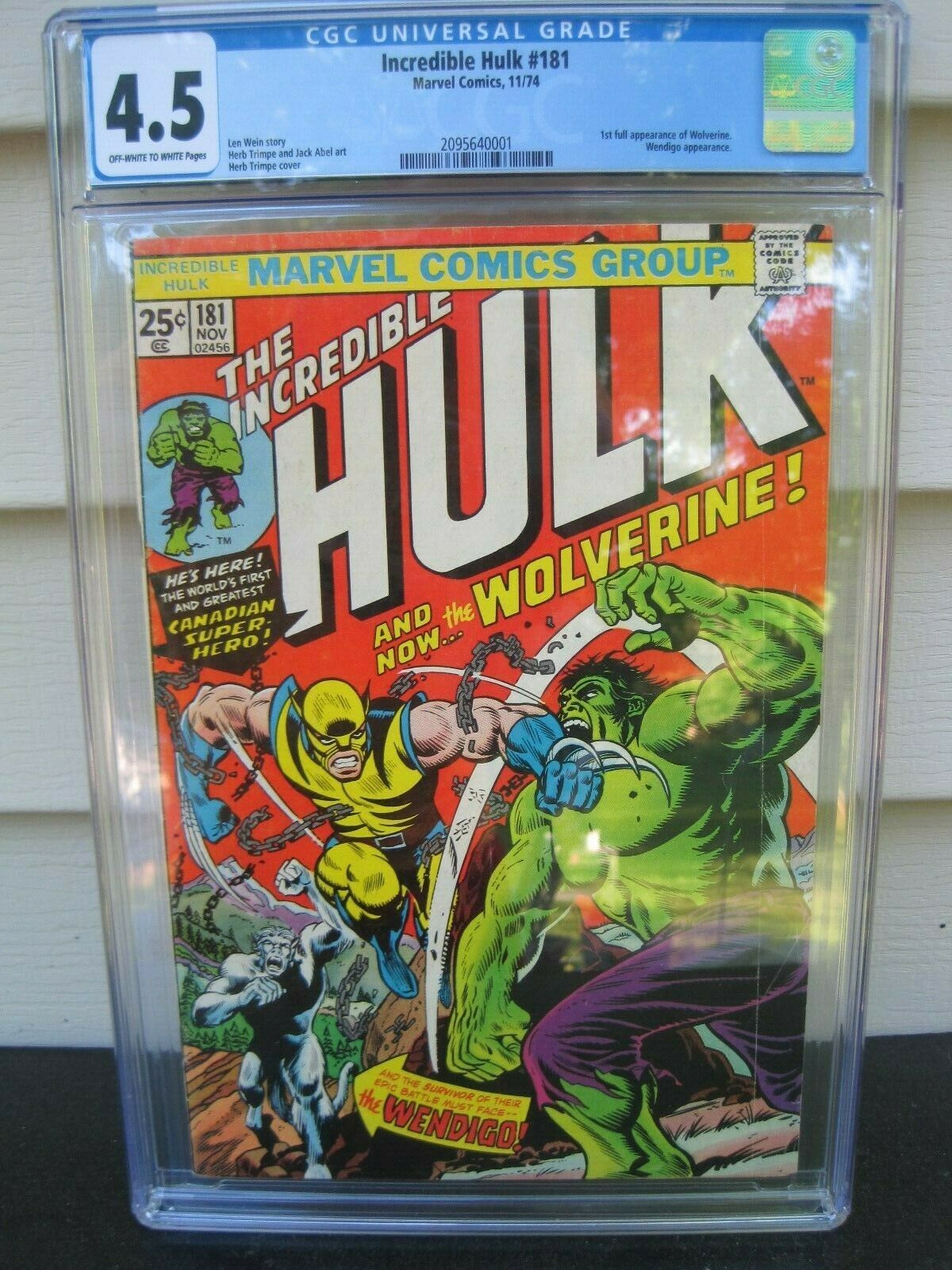 THE INCREDIBLE HULK 181 Wolverine 1st app CGC 45 Marvel 1974 Free shipping