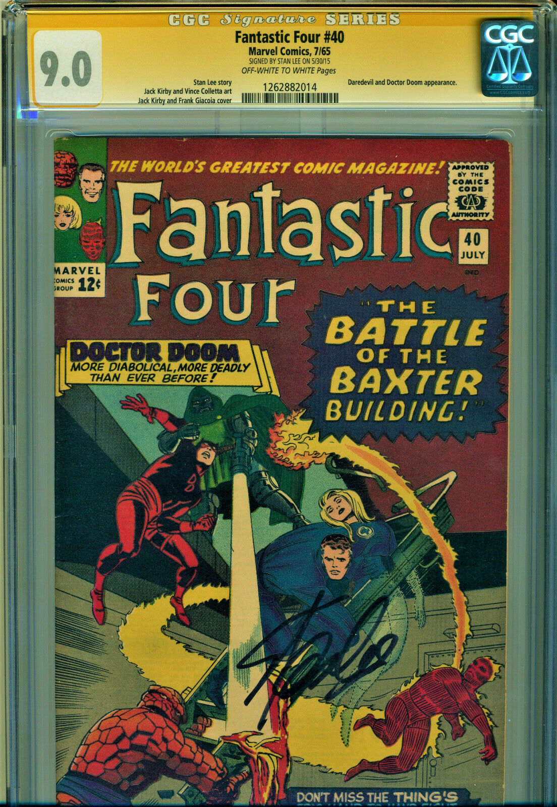 FANTASTIC FOUR 40 CGC 90 SS SIGNED BY STAN LEE DOCTOR DOOM  DAREDEVIL
