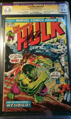 The Incredible Hulk 180 1974 Signed Stan Lee Autograph 1st Wolverine App CGC 6