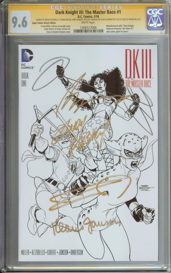 DARK KNIGHT III THE MASTER RACE DK3 1 CGC 96 SS FRANK MILLER ZAPP SKETCH