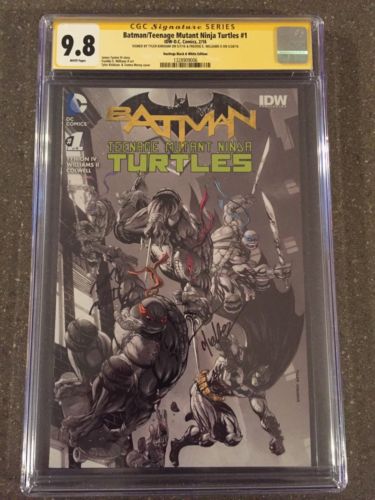 CGC SS Signed 2x 98 BATMAN TEENAGE MUTANT NINJA TURTLES 1 KIRKHAM BW VARIANT