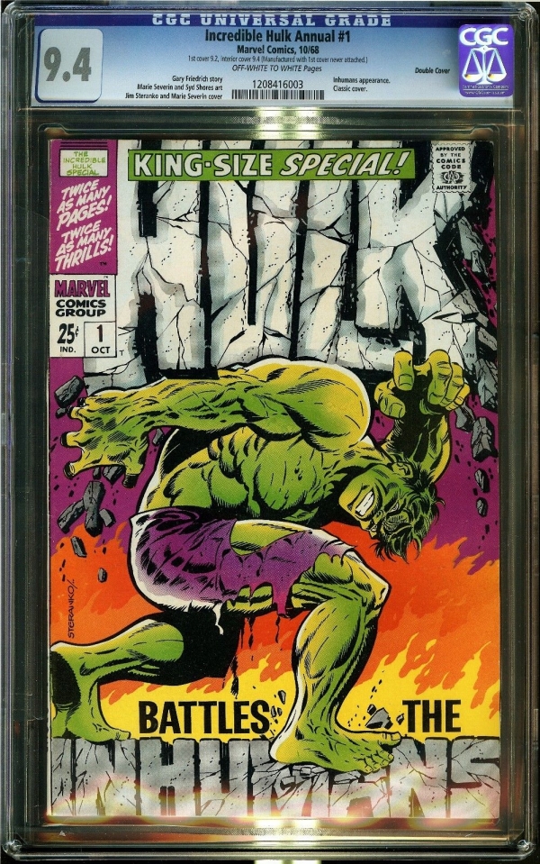 HULK Annual 1 CGC 94 NM DOUBLE COVER Steranko Hulk  Inhumans Marvel