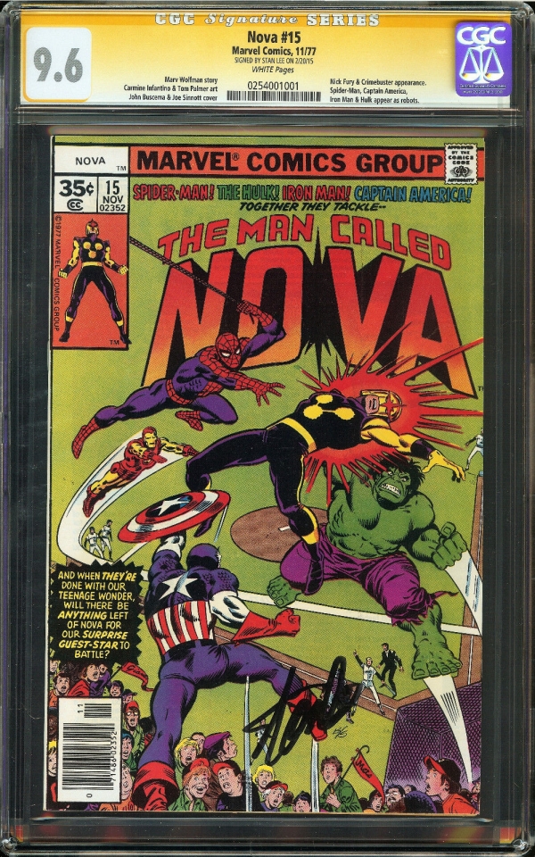 Nova 15 CGC 96 NM SIGNED STAN LEE SpiderMan Hulk Captain America Avengers 