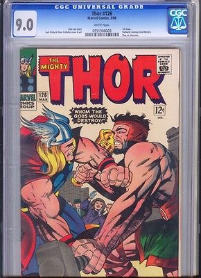 Thor 126 CGC 90 White pgs Mar 1966 Ist issue Classic Thor vs Hercules cover