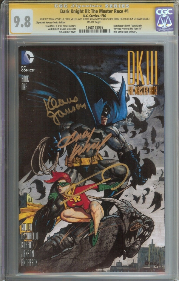 DARK KNIGHT III THE MASTER RACE DK3 1 CGC 98 SS MILLER  DISPOSABLE HEROES