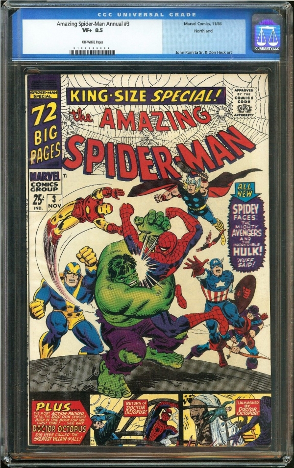 Amazing SpiderMan Annual 3 CGC 85 VF Marvel Comics Avengers Hulk Romita Sr