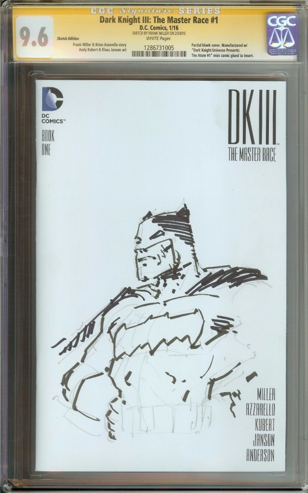 DARK KNIGHT III THE MASTER RACE DK3 1 CGC 96 ORIGINAL SKETCH BY FRANK MILLER