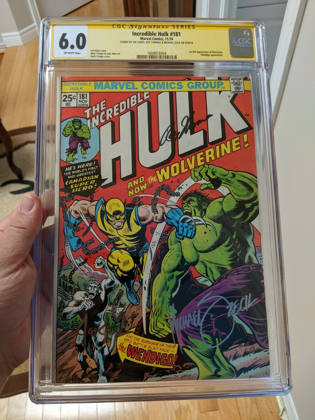 Incredible Hulk 181 CGC 60 1st app Wolverine Signed by Jusko Thomas  Zeck