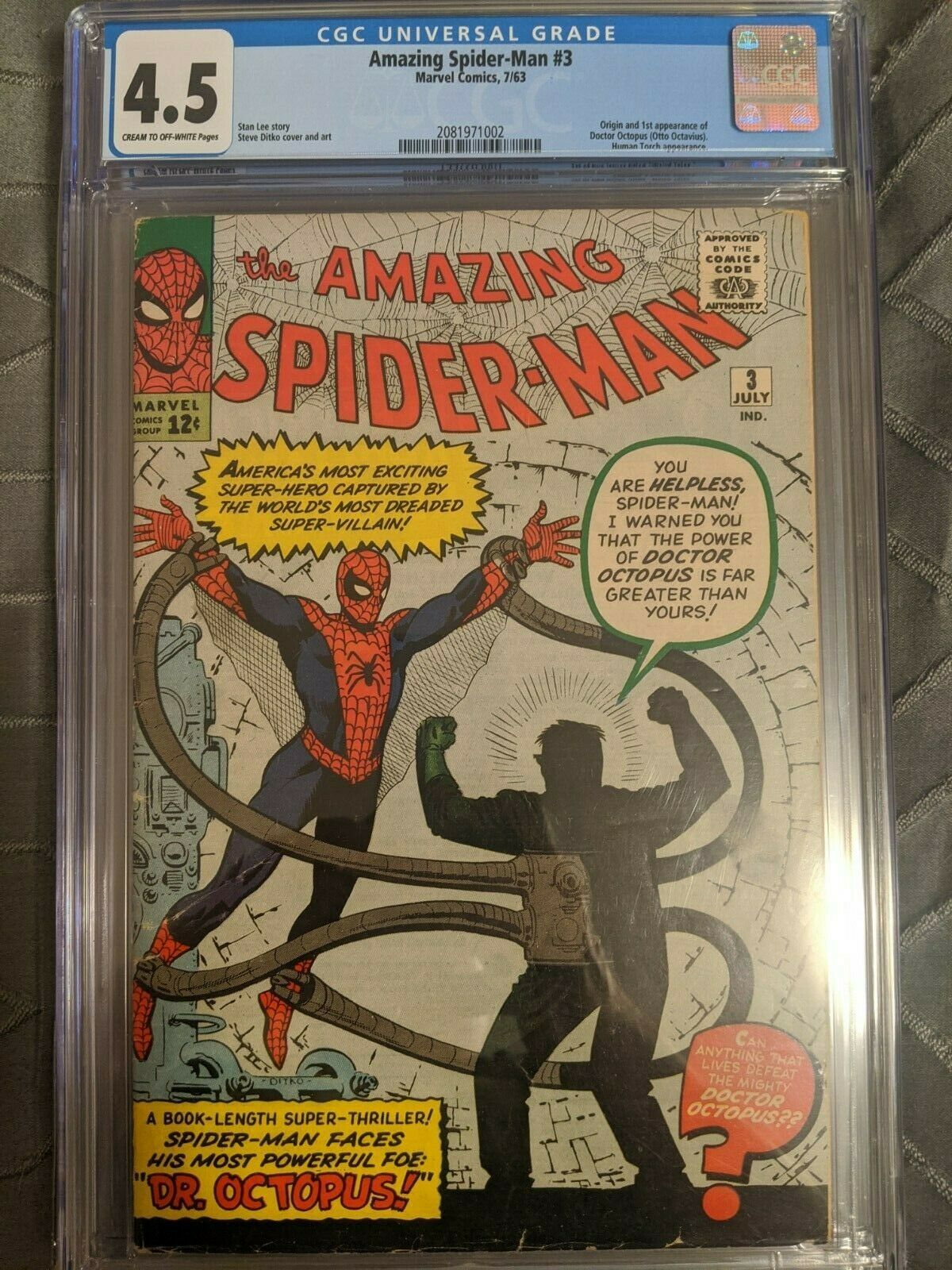 AMAZING SPIDERMAN 3 CGC 45 KEY 1st app Doc Ock Marvel Silver Age Comic Ditko