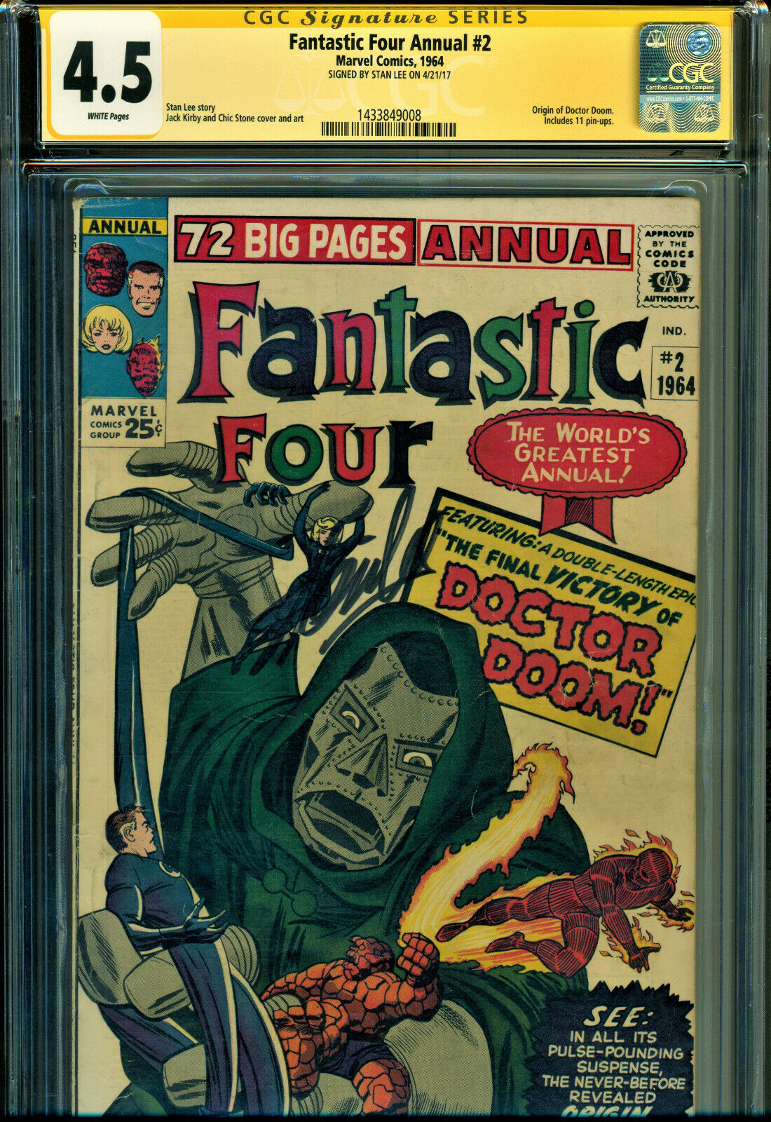 FANTASTIC FOUR ANNUAL 2 SS CGC 45 WPGS SIGNED BY STAN LEE ORIGIN OF DR DOOM