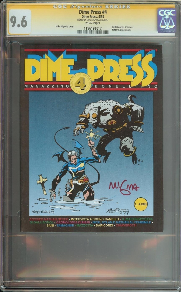 DIME PRESS 4 SS CGC 96 1ST APP HELLBOY SIGNED MIKE MIGNOLA AUTO