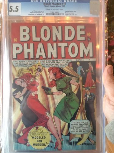 BLONDE PHANTOM COMIC BOOK   16 1947 TIMELY CGC 55 UNRESTORED CAPTAIN AMERICA