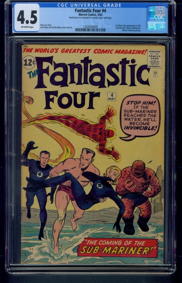 Fantastic Four 4 1962 CGC Graded 45  SubMariner  Stan Lee  Jack Kirby