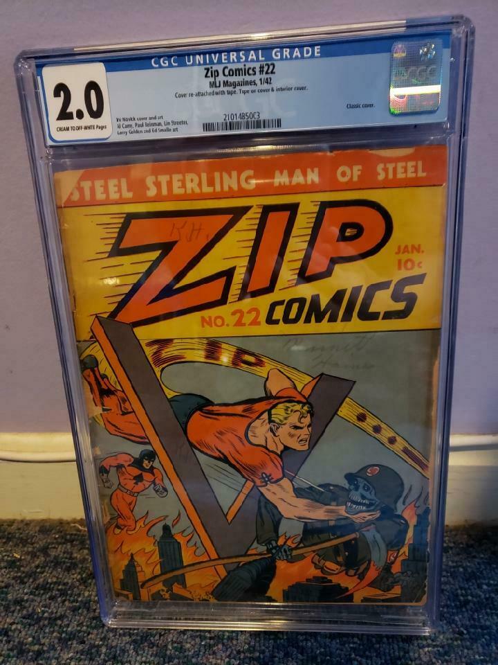 ZIP COMICS 22 CGC 20 CLASSIC NAZI WW2 Cover ULTRA RARE MLJ Golden Age Comic