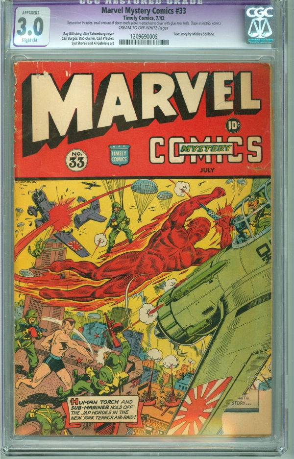 Marvel Mystery Comics 33 CGC Slight 30 Timely 1942 Alex Schomburg WWII Cover 