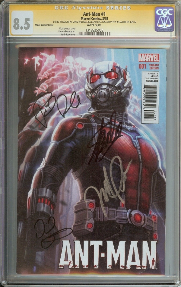 ANTMAN 1 CGC 85 WHITE PAGES  MOVIE VARIANT COVER  SIGNED BY PALL RUDD