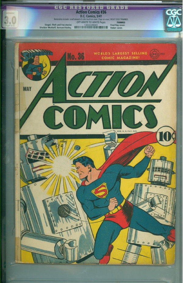 Action Comics 36 CGC 30 SP DC 1941 Superman Classic Robot Cover 