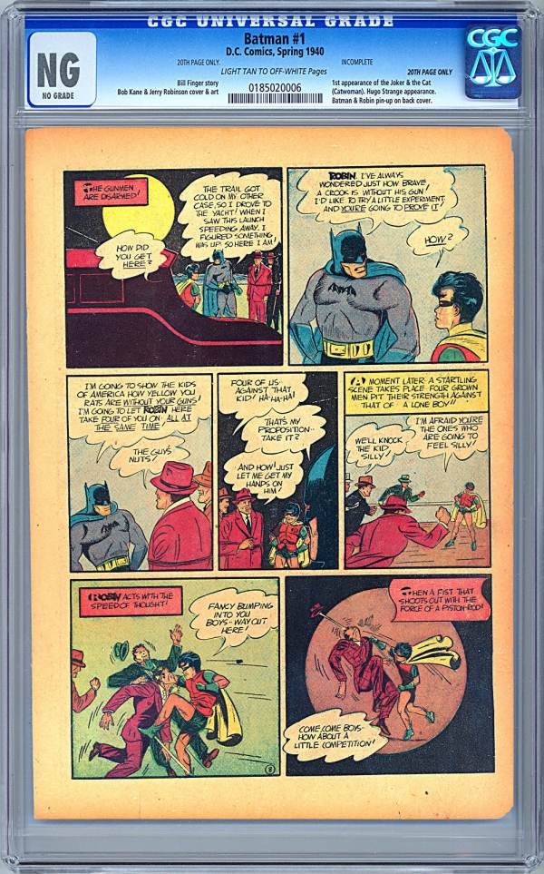 BATMAN 1 CGC 00 NG 20TH PAGE ONLY ORIG 1ST PRINT ISSUE OF BATMAN 1 1940