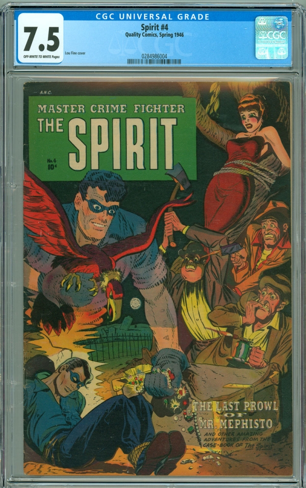 Spirit Comics 4 CGC 75 VF OWW Quality 1946 Lou Fine Bondage Cover