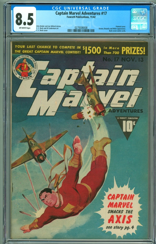 Captain Marvel Adventures 17 CGC 85 VF Fawcett 1942 Classic Painted WWII Cover