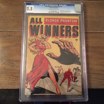 ALL WINNERS VOL 2 1 CGC 55 OWWH PAGES Blonde Phantom  Captain America  1948