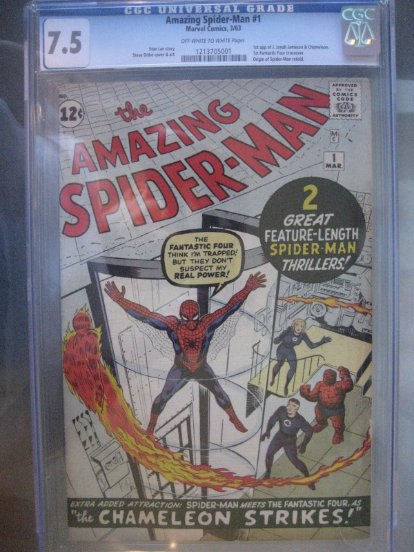 Amazing SpiderMan 1 CGC 75 OWW 1st Fantastic Four Crossover Silver Age