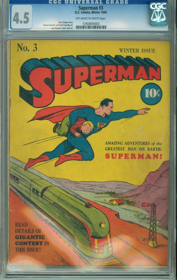 Superman 3 CGC 45 VG OWW DC 1940 Locomotive Cover 