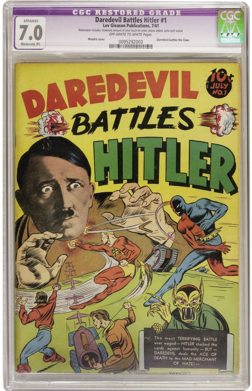 DAREDEVIL BATTLES HITLER 1 CGC 70 MODERATE PRO NO RESERVE