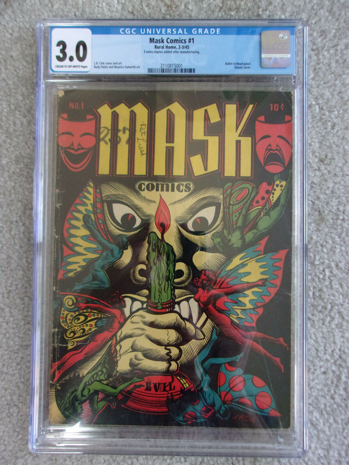 Rare CGC 30 Mask Comics 1 Rural Home 1945 L B Cole Cover PreCode Horror