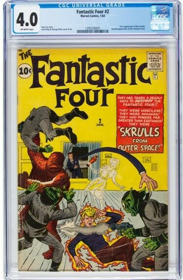 Fantastic Four 2 Marvel 1962 CGC VG 40 Offwhite pages  First Skrulls