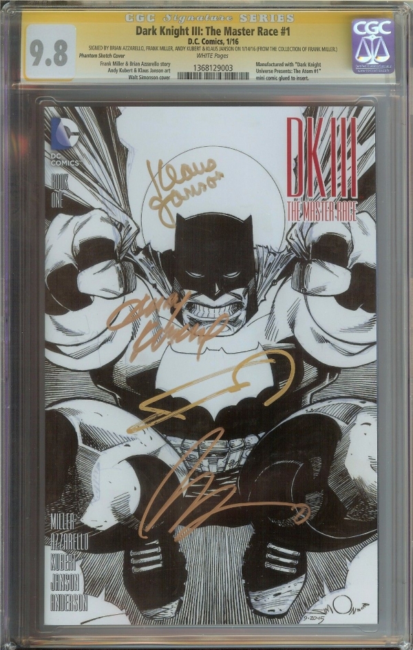 DARK KNIGHT III THE MASTER RACE DK3 1 CGC 98 SS F MILLER  PHANTOM SKETCH