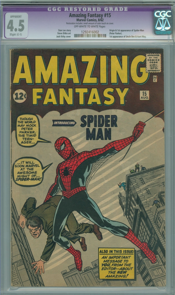 Amazing Fantasy 15 CGC 45 VG C1 Marvel 1962 1st Appearance Spiderman  