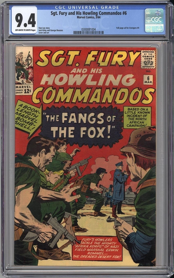 SGT FURY 6 CGC NM 94  CLASSIC JACK KIRBY  2nd Highest CGC Grade 1964  RARE