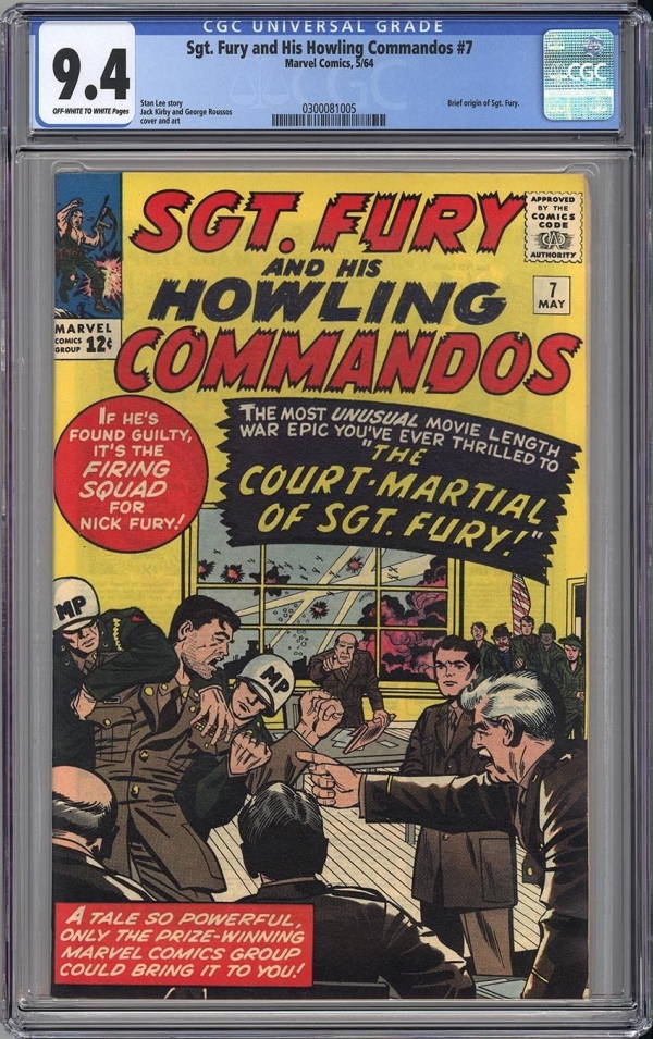 SGT FURY 7 CGC NM 94  CLASSIC JACK KIRBY  ORIGIN OF SGT FURY  1964  RARE