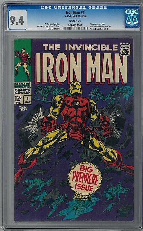 IRON MAN 1 CGC 94 WHITE PAGES 1968 BIG PREMIERE ISSUE AVENGERS