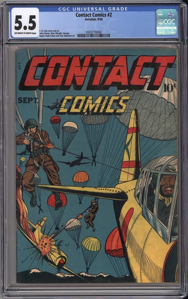 CONTACT COMICS 2  CGC FN 55  FANTASTIC LB COLE WAR COVER  1944  RARE