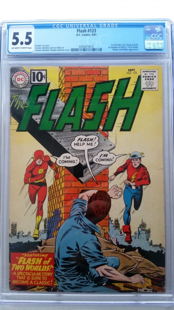 Flash 123 CGC 55 Fine  1st Earth II  1st SA Appearance Golden Age Flash