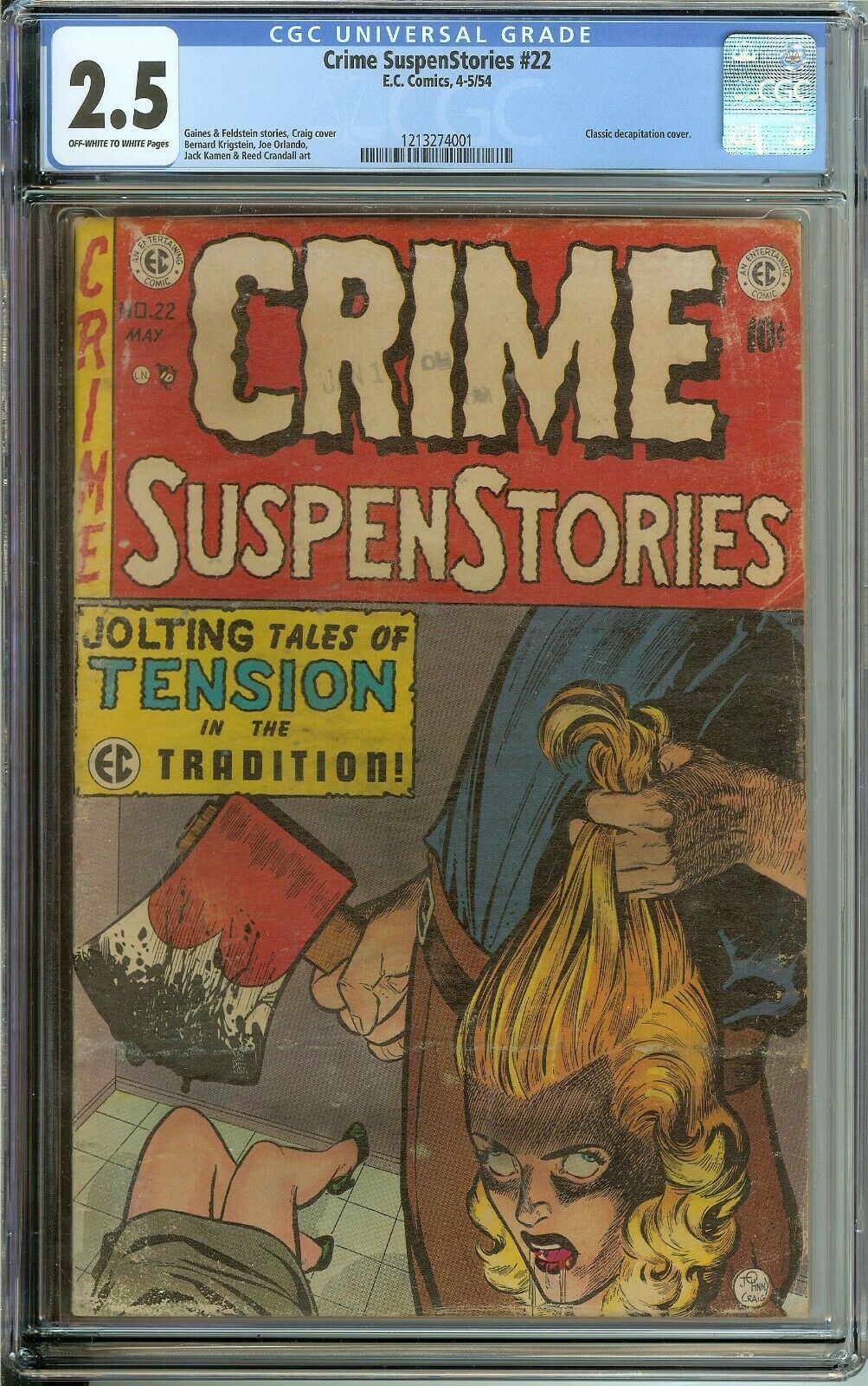 CRIME SUSPENSTORIES 22 CGC 25 OWWH PAGES  CLASSIC DECAPITATION COVER