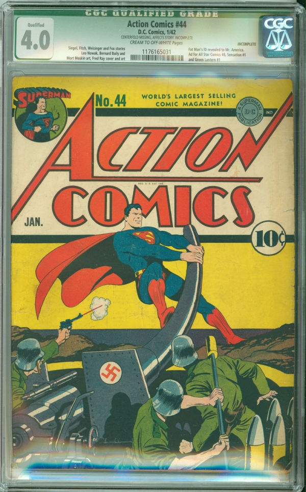 Action Comics 44 CGC 40 Qualified DC 1942 Superman All Star 8 Sensation 1 Ad
