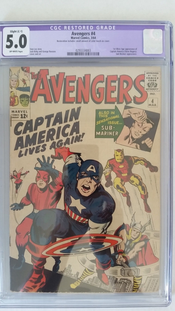 Avengers 4 CGC 50 VGF Restored 1st Silver Age Appearance Captain America