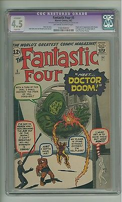 Fantastic Four 5 CGC 45 SLIGHT RESTO OWW pgs Origin1st Dr Doom c09467