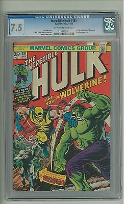 Incredible Hulk 181 CGC 75 OWW pages 1st full Wolverine Wendigo c10272