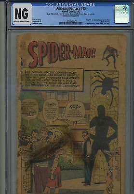 Amazing Fantasy 15 Origin SpiderMan CGC 05 Coverless