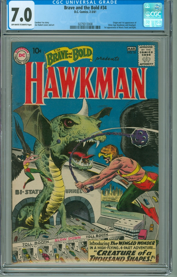 Brave and the Bold 34 CGC 70 FNVF OWW DC 1961 1st app SA Hawkman  Hawkgirl