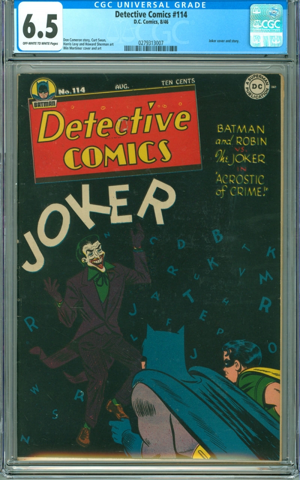 Detective Comics 114 CGC 65 FN OWW DC 1946 Batman Joker Cover  Story